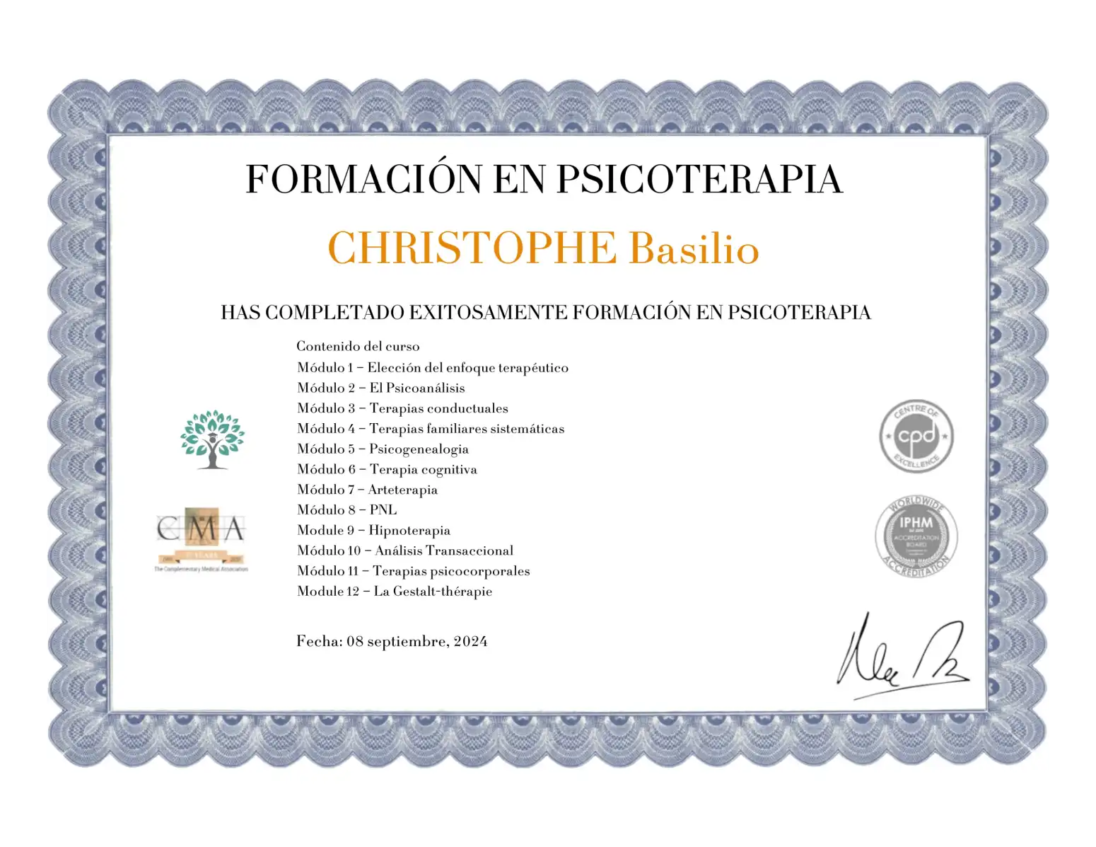Formation en psicoterapia Chris Basilio